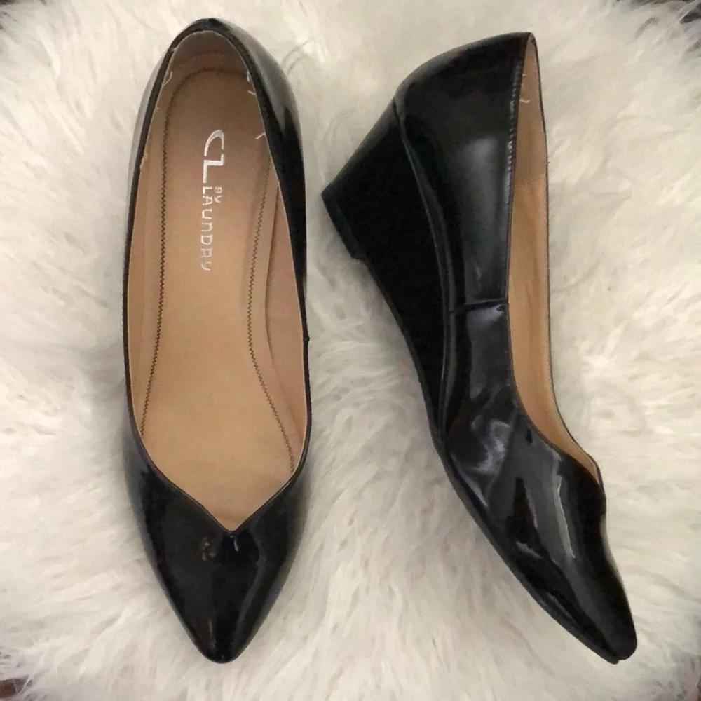 CL by Chinese laundry | black patent leather wedge heels